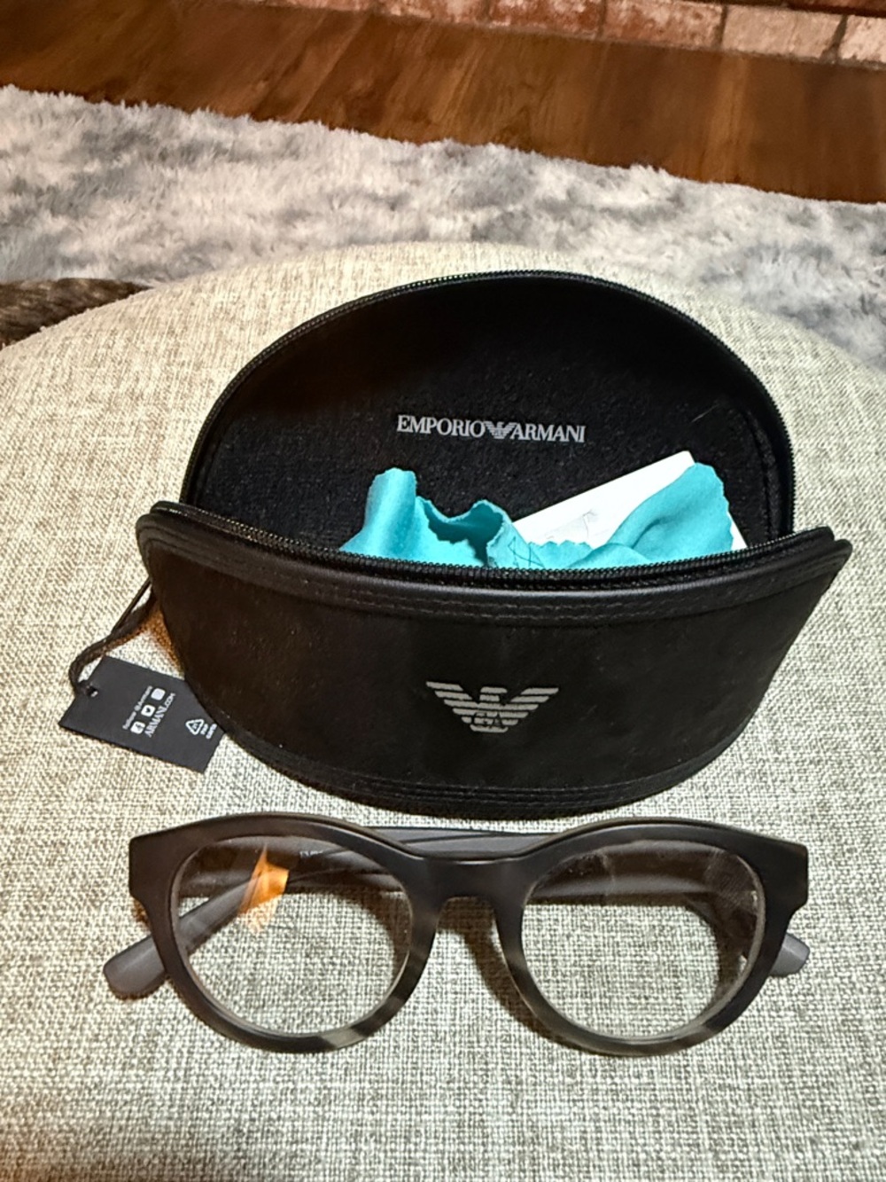 Emporio Armani Men’s Black Matte Optical Glasses with Turquoise Cloth and Case